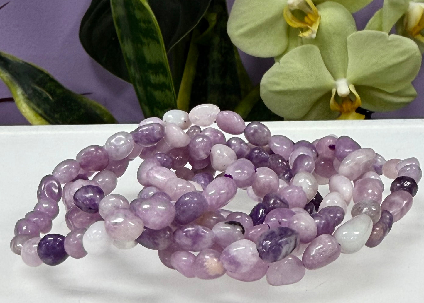 Wholesale 6 Pcs 6mm Lepidolite Natural Crystal tumble Stretch Bracelet 7.5”
