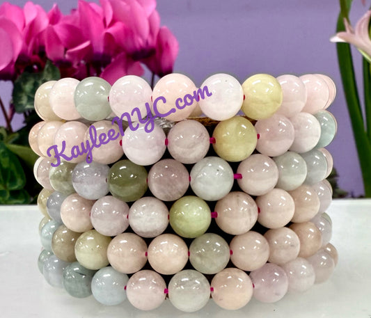 6 PCs 8mm Natural Morganite Stretch Bracelet 7.5”