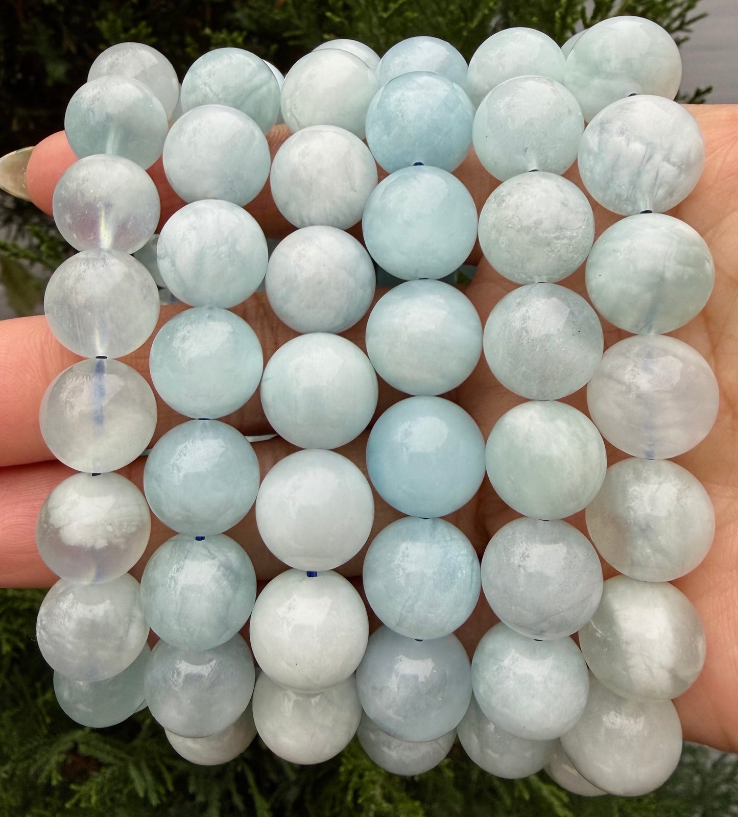 Wholesale 3 Pcs Natural Aquamarine 13-14mm 8”Crystal Healing Stretch Bracelet