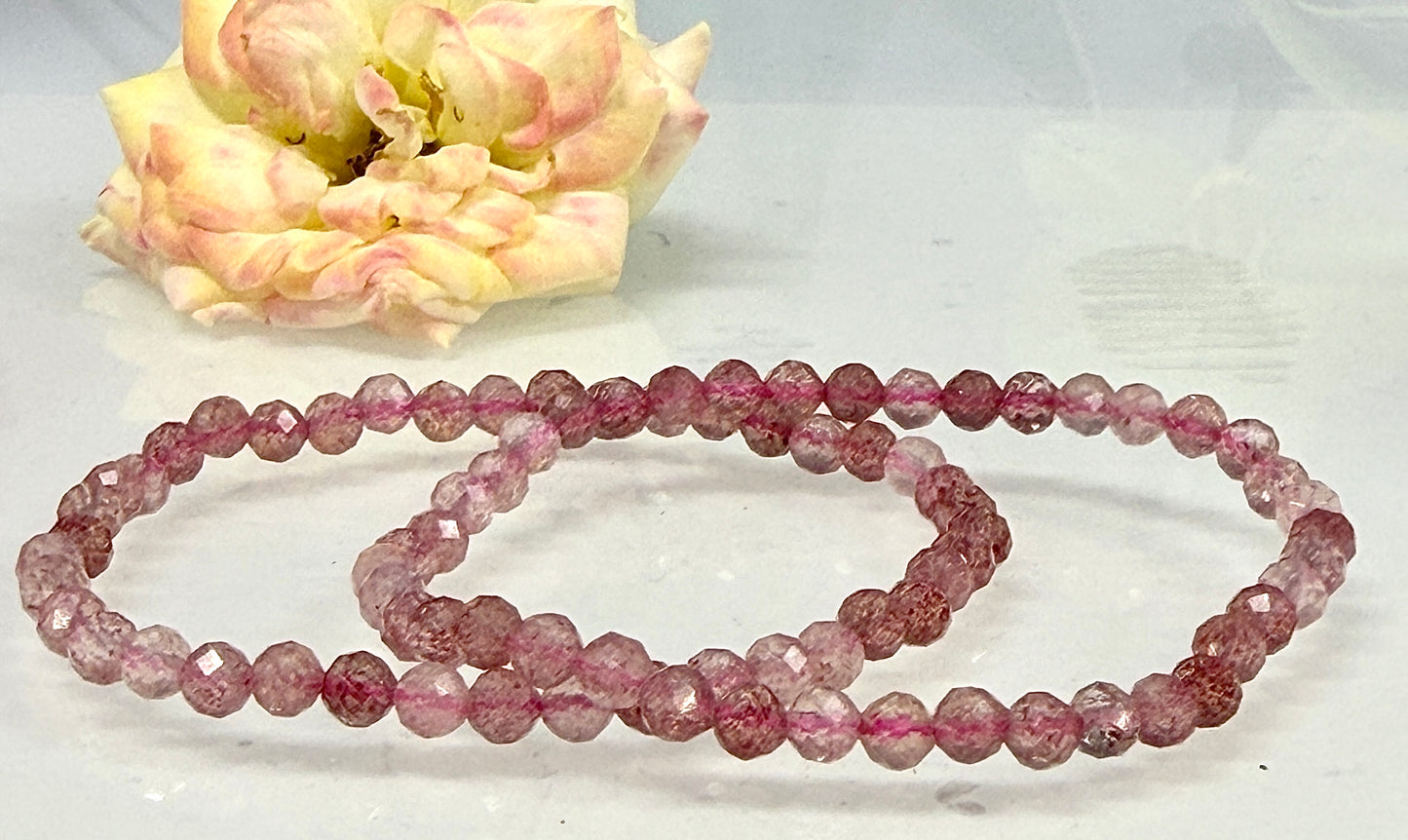 Wholesale 6 Pcs 4mm Faceted Strawberry Quartz Stretch Bracelet 7.5"