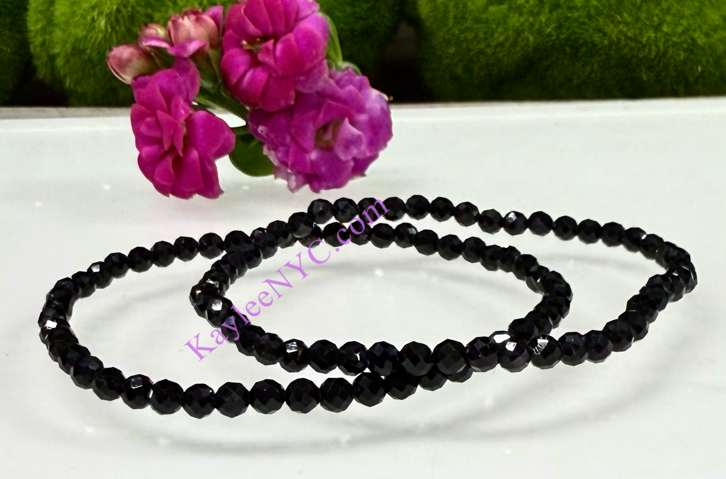 6 PCs 4mm Natural Black Tourmaline Faceted Bracelet 7.5”