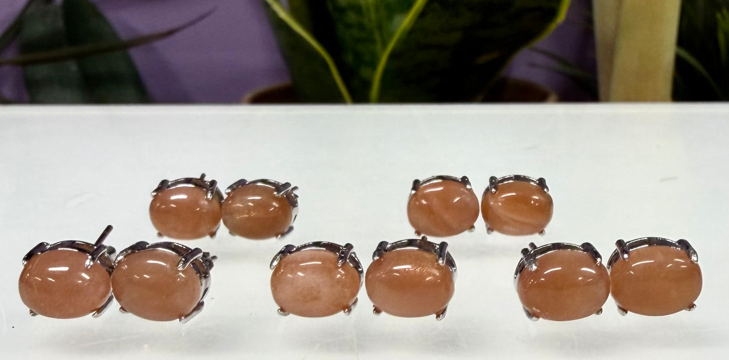 Wholesale Lot 5 Pairs Natural Moonstone Sunstone Sterling Silver(925) Earring Studs 5x7mm