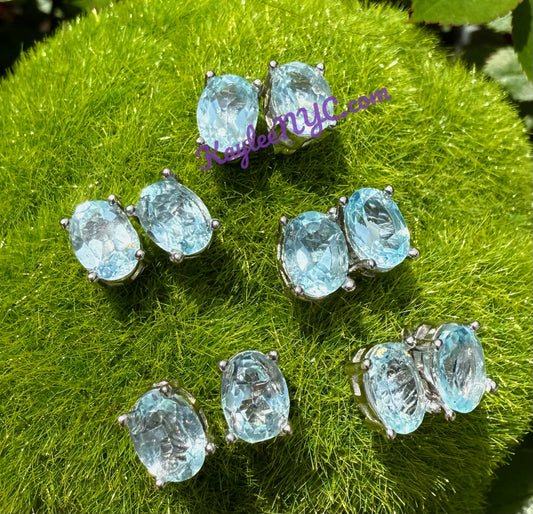 Wholesale Lot 5 Pairs Natural Blue Topaz Sterling Silver(925) Earring Studs 6x9mm