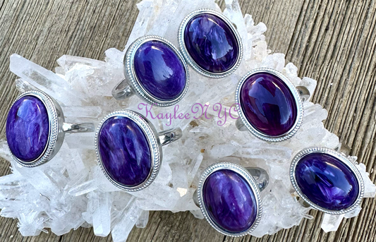 7 PCs Natural Charoite Bronze Ring