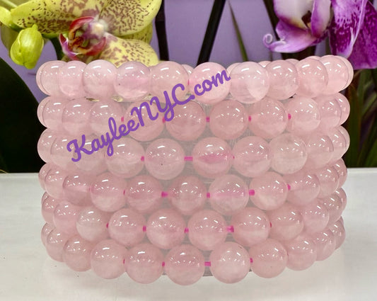 Wholesale 6 Pcs Natural Rose Quartz 8mm 7.5” Crystal Healing Stretch Bracelet