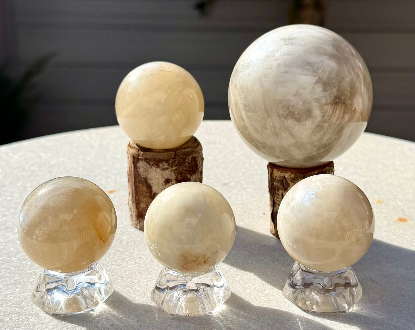 Wholesale Lot 5 Pcs Natural Moonstone Spheres Crystal Ball 1.9-2 Lb Healing Energy