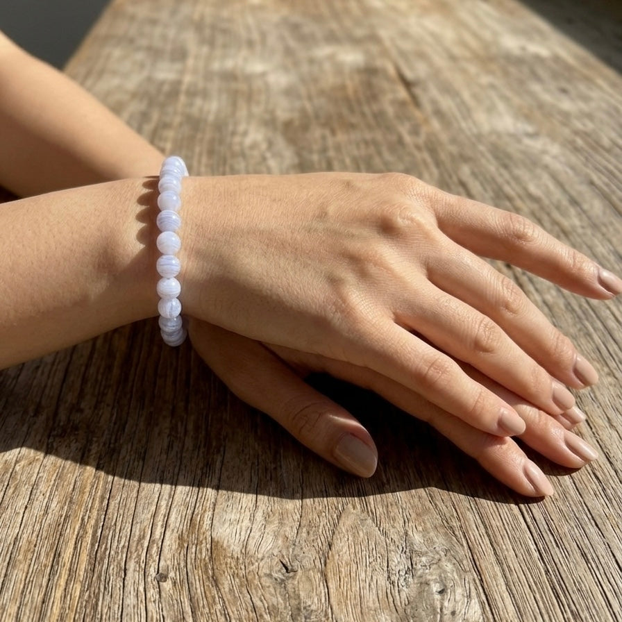 Wholesale 6 Pcs 5mm Blue Lace Agate Natural Crystal Healing Stretch Bracelet 7.5”