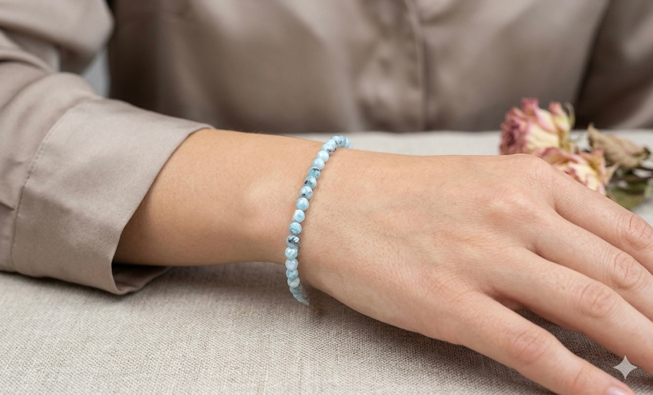 Wholesale Lot 6 Pcs Natural Larimar Faceted Stretch Bracelets – 4mm – 7.5”