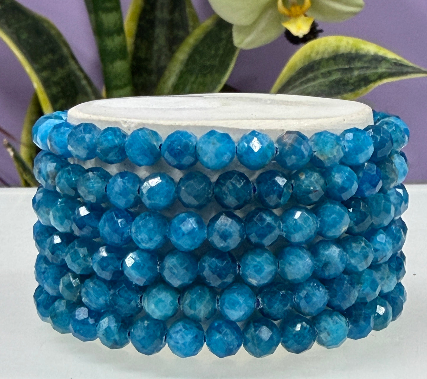 6 PCs Natural Faceted Apatite 6mm 7.5” Crystal Bracelet