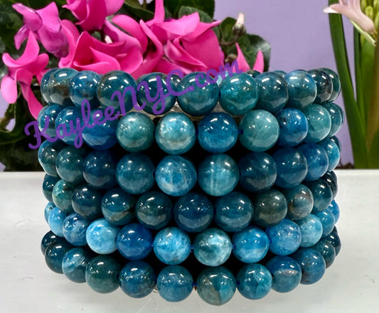 Wholesale 6 Pcs Natural Apatite 8mm 7.5” Crystal Healing Stretch Bracelet