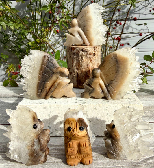 6 pcs Natural Quartz Hedgehog and Fairy Crystals Healing Energy