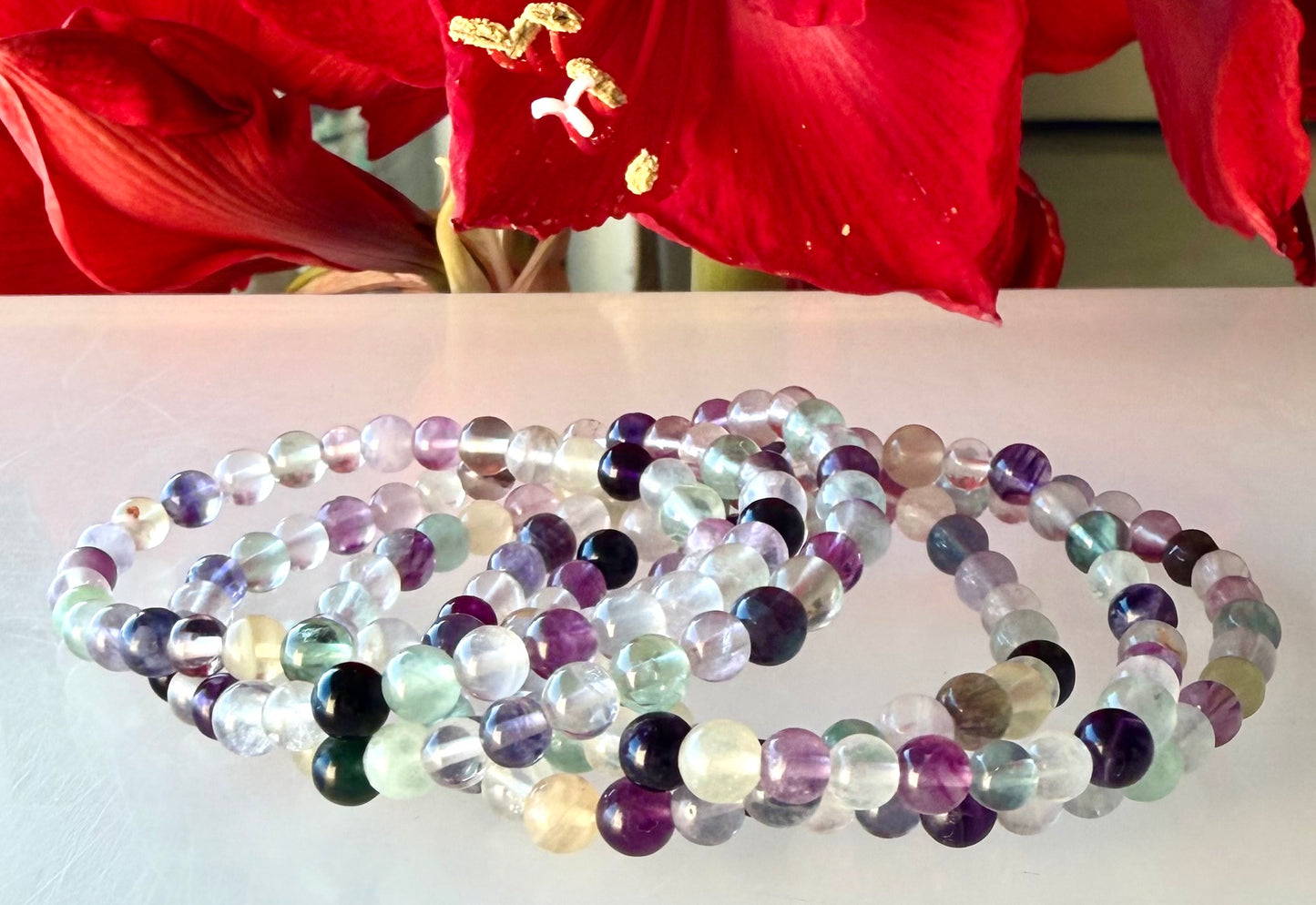 Wholesale 6 Pcs Natural Rainbow Fluorite 6mm 7.5” Crystal Healing Stretch Bracelet