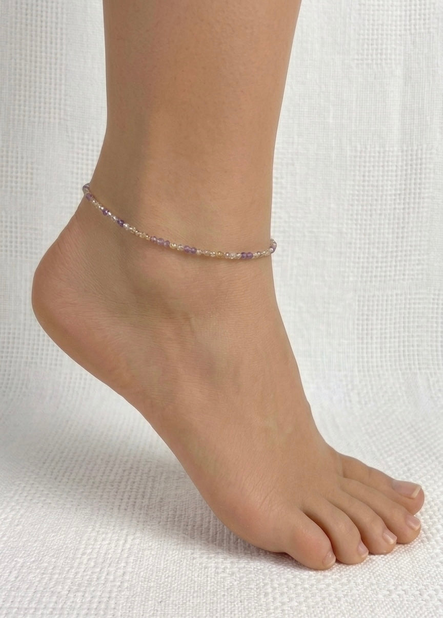 6 PCs 2mm Faceted Natural Ametrine Anklets Stainless Steel Findings