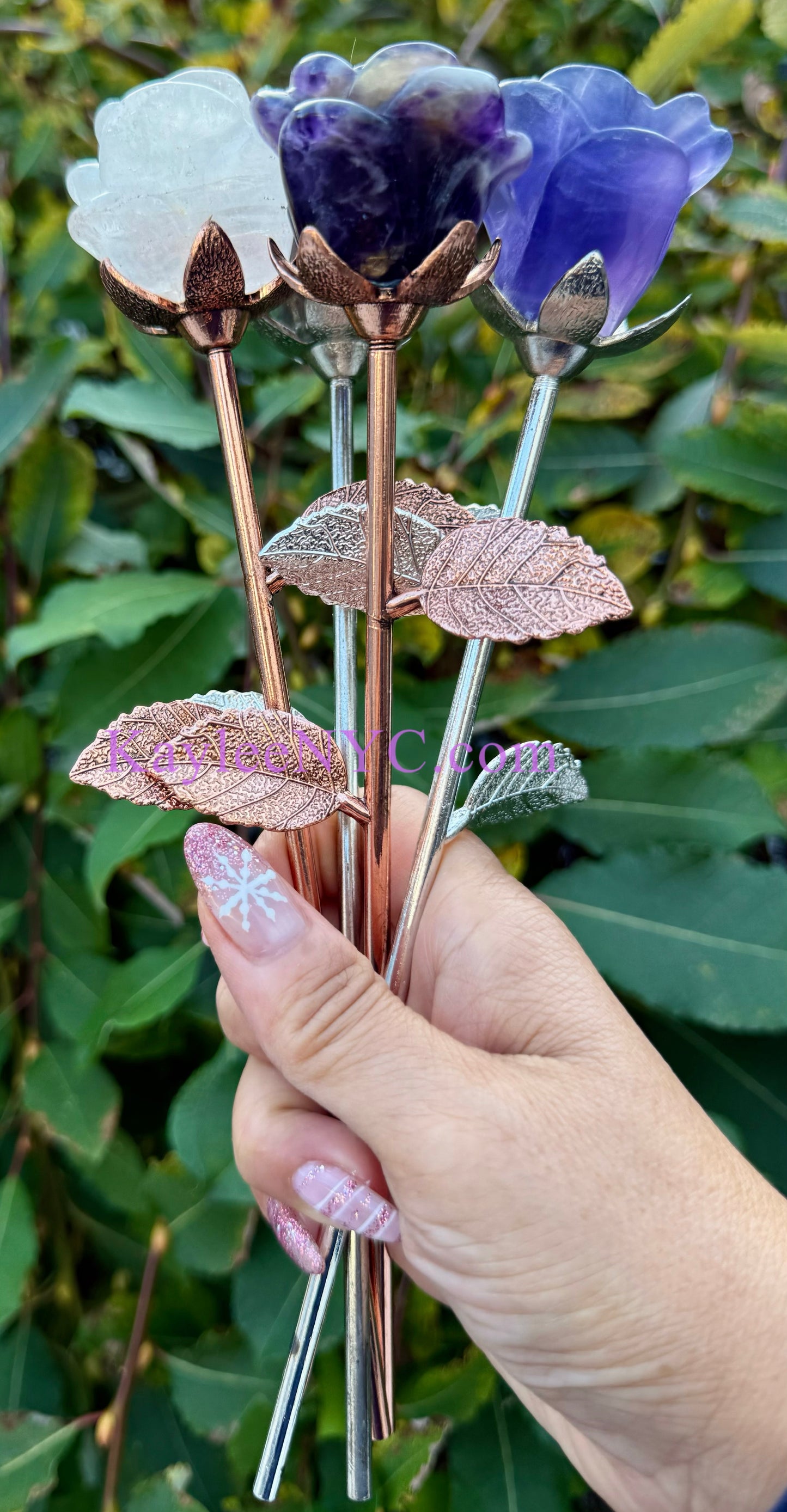 Wholesale Lot 5 PCs Natural Crystals Rose w/stem Healing Energy