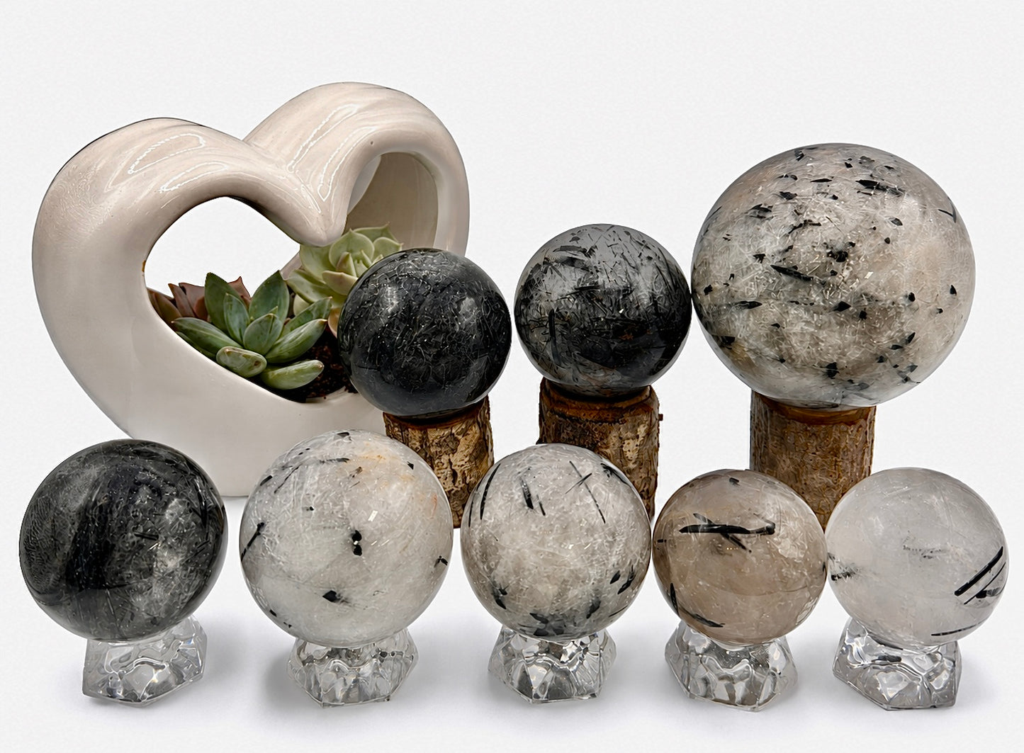 7-9 PCs Natural Tourmalinated Quartz Sphere