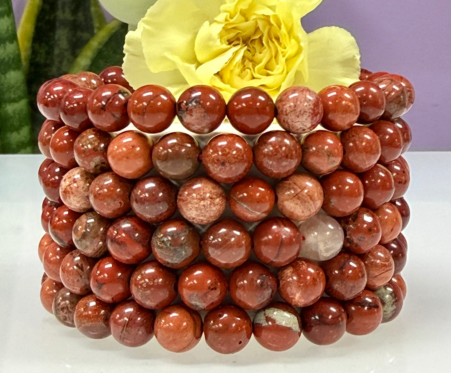 Wholesale 6 Pcs Natural Red Jasper 8mm 7.5” Crystal Healing Stretch Bracelet