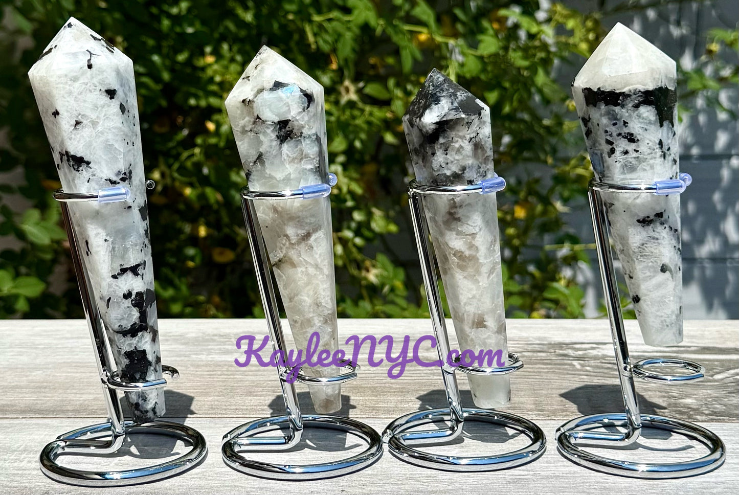 Wholesale Lot 4 pcs Natural Rainbow Moonshine Scepter w stand Crystal Energy