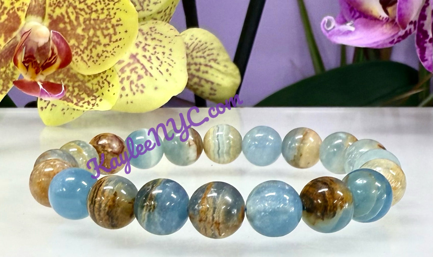 Wholesale Lot 6 Pcs Natural Aquatine Lemurian Calcite 11-12mm 8” Natural Stretch Bracelet