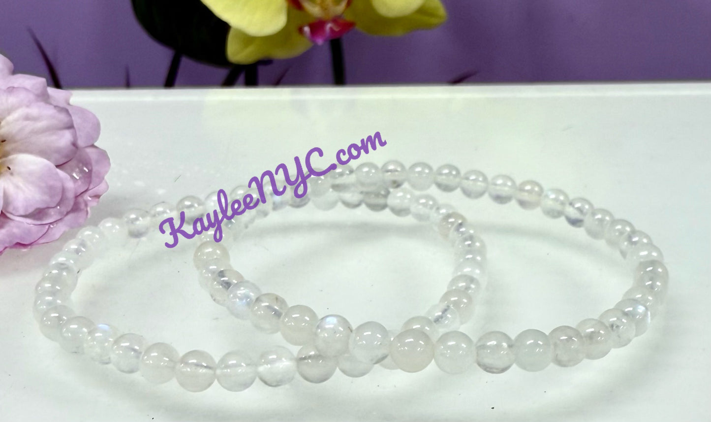 Wholesale Lot 6 Pcs Natural Moonstone 4mm 7.5” Crystal Healing Stretch Bracelet