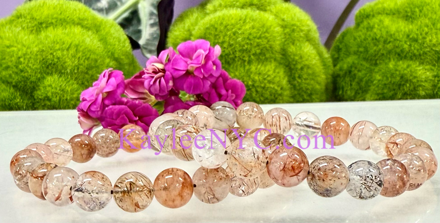 Wholesale 6 Pcs Natural Rutilated Quartz 8mm 7.5” Crystal Healing Stretch Bracelet