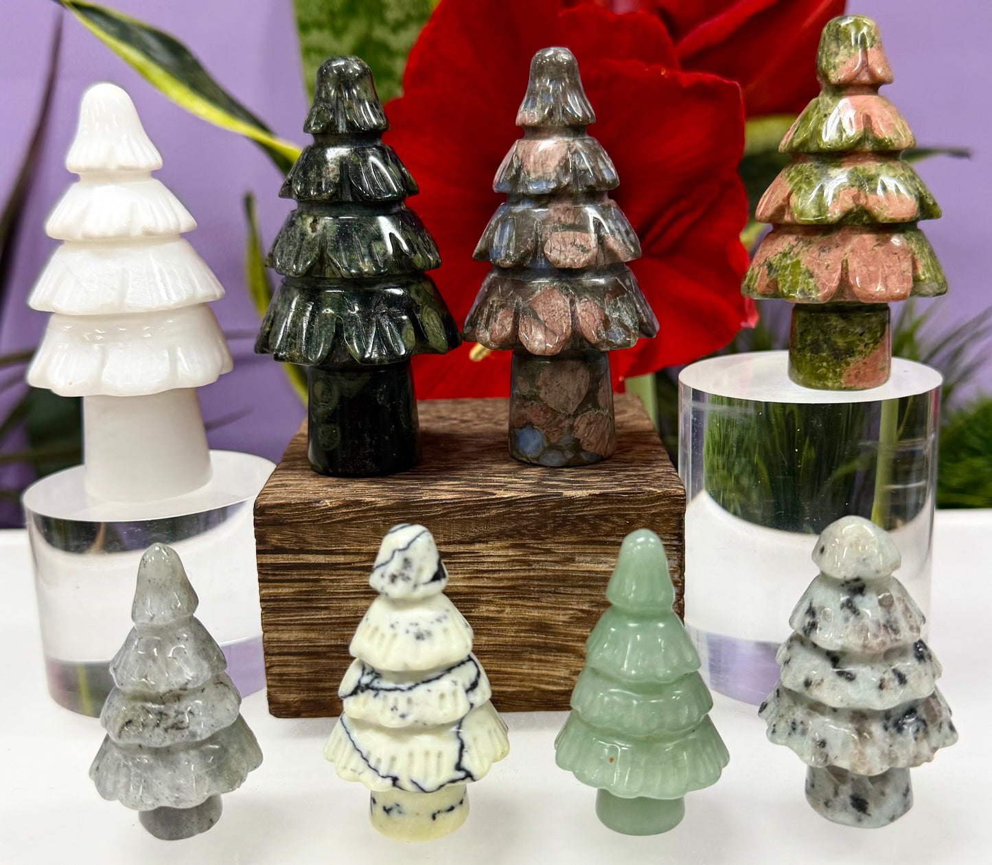 8 pcs Natural Mixed Crystal Christmas Trees Healing Energy