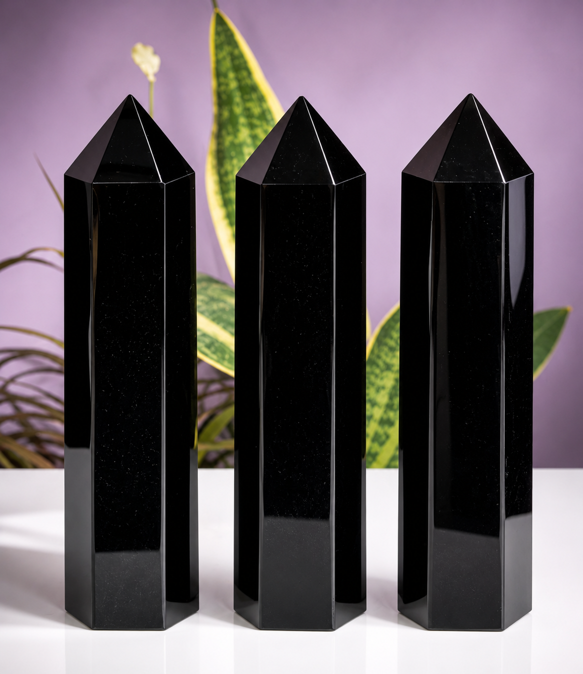 3 PCs large Black Obsidian Obelisk Tower Obelisk 4.4-4.7 lbs
