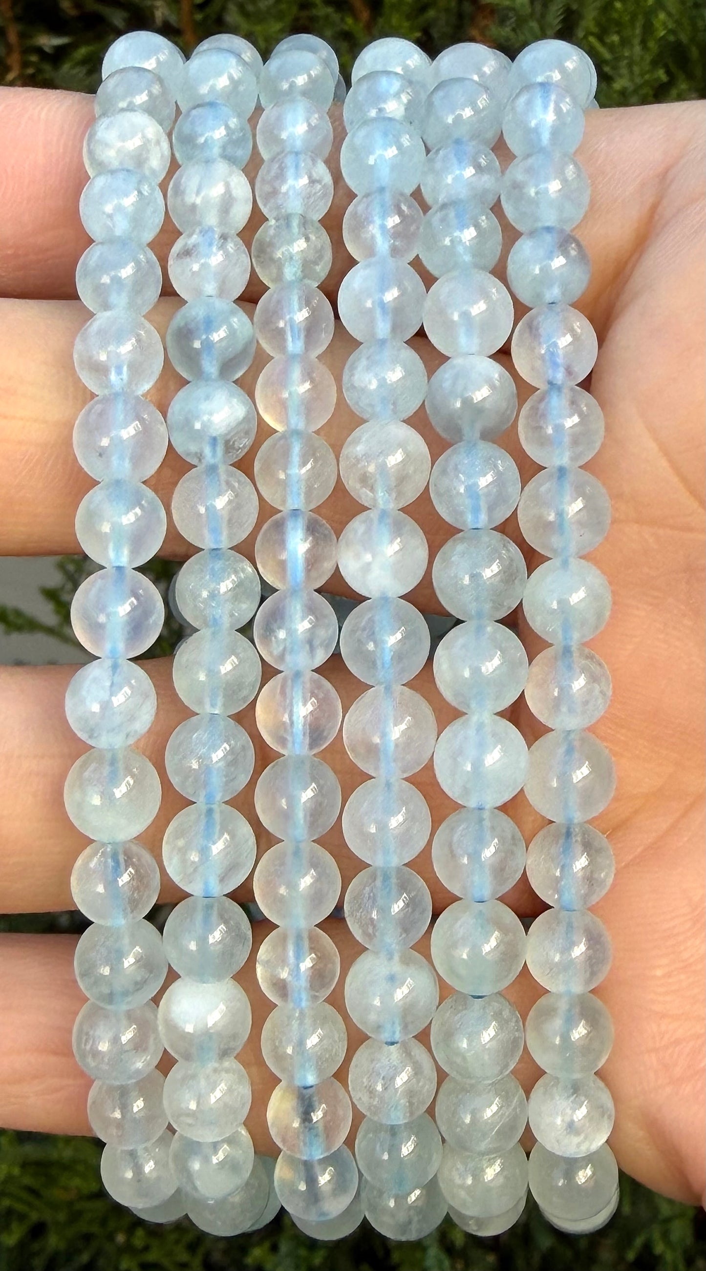 Wholesale 6 Pcs Natural Aquamarine 6mm 7.5” Crystal Healing Stretch Bracelet