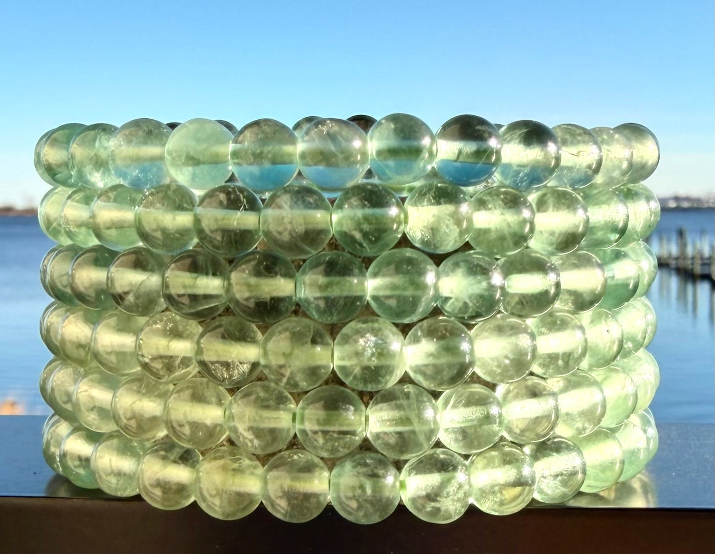 Wholesale 6 Pcs Natural Green Fluorite 6mm 7.5” Crystal Healing Stretch Bracelet
