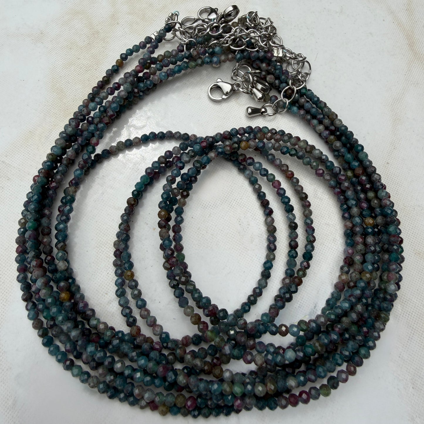 6 PCs 2mm Faceted Natural Ruby & Sapphire Necklaces