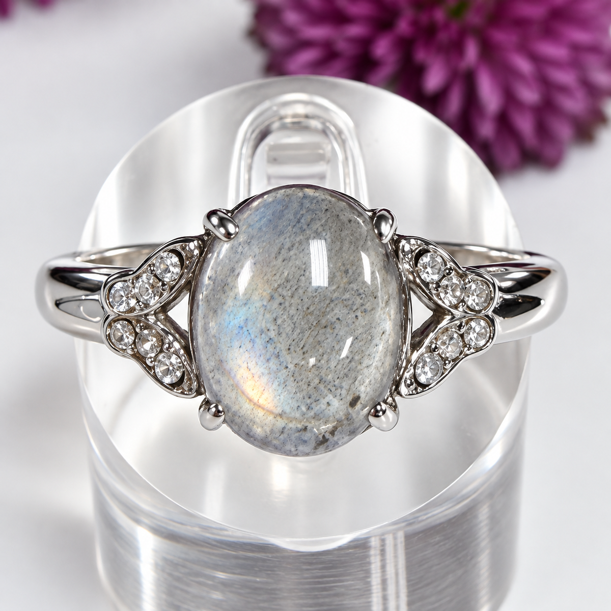 Wholesale Lot 7 pcs Natural Labradorite Stainless Steel Ring (316) 8x10mm