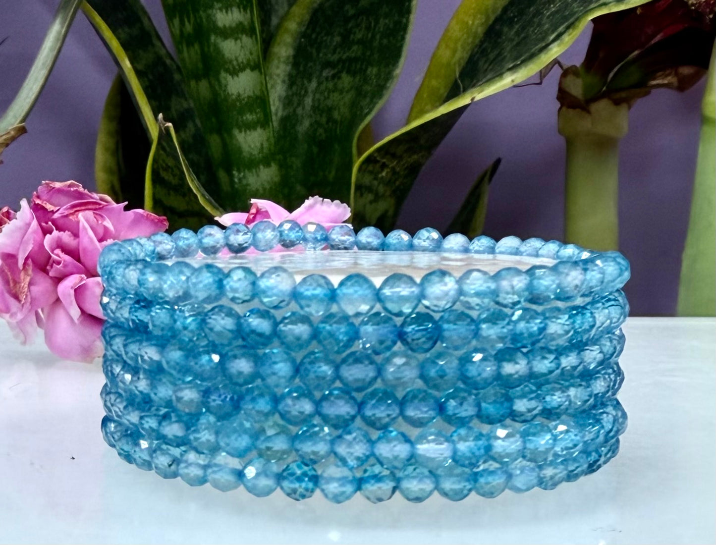 6 PCs 4mm Natural Blue Topaz Stretch Bracelet 7.5”