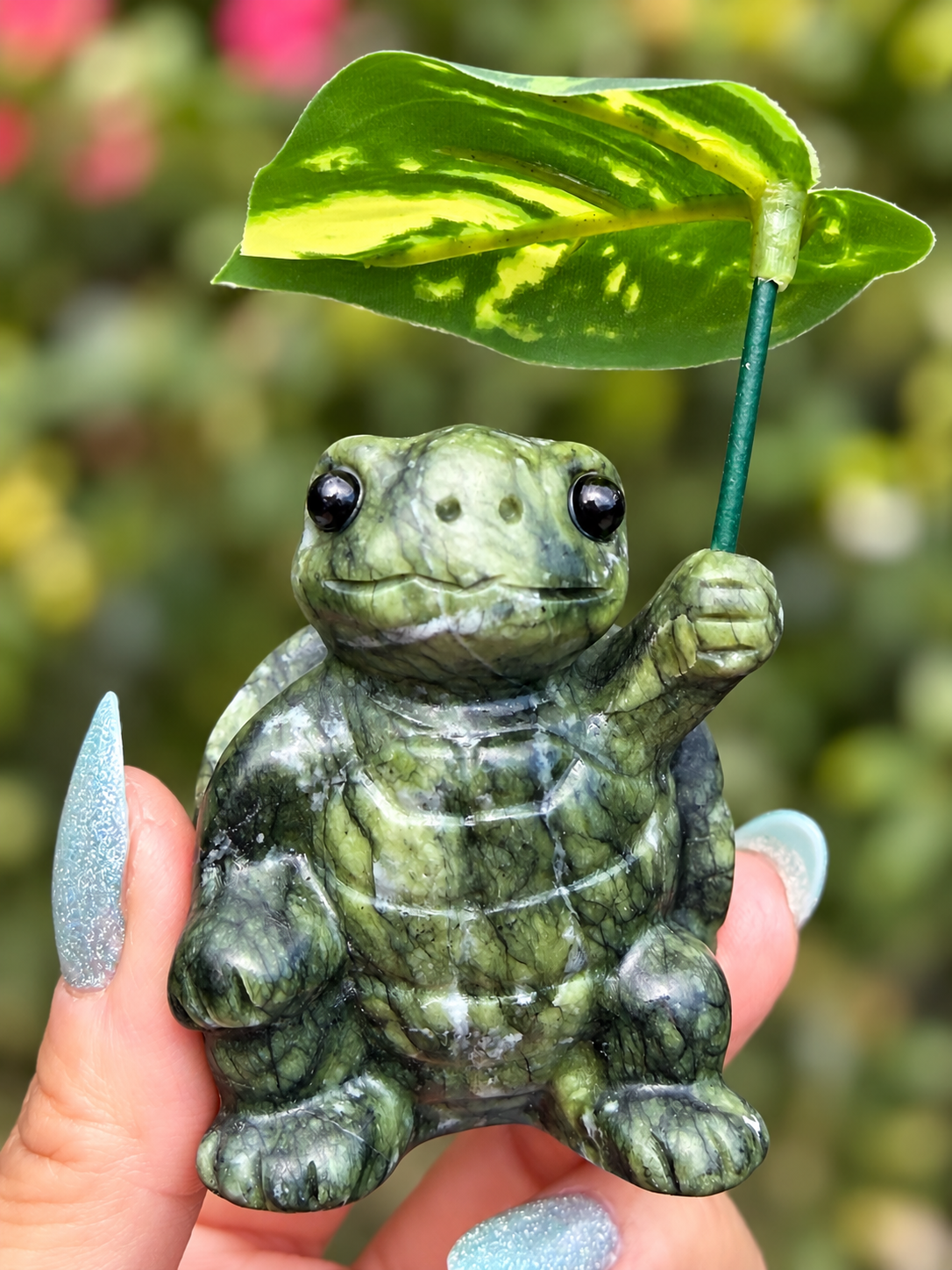 6 PCs Natural Nephrite Jade Turtle with Leaf healing energy
