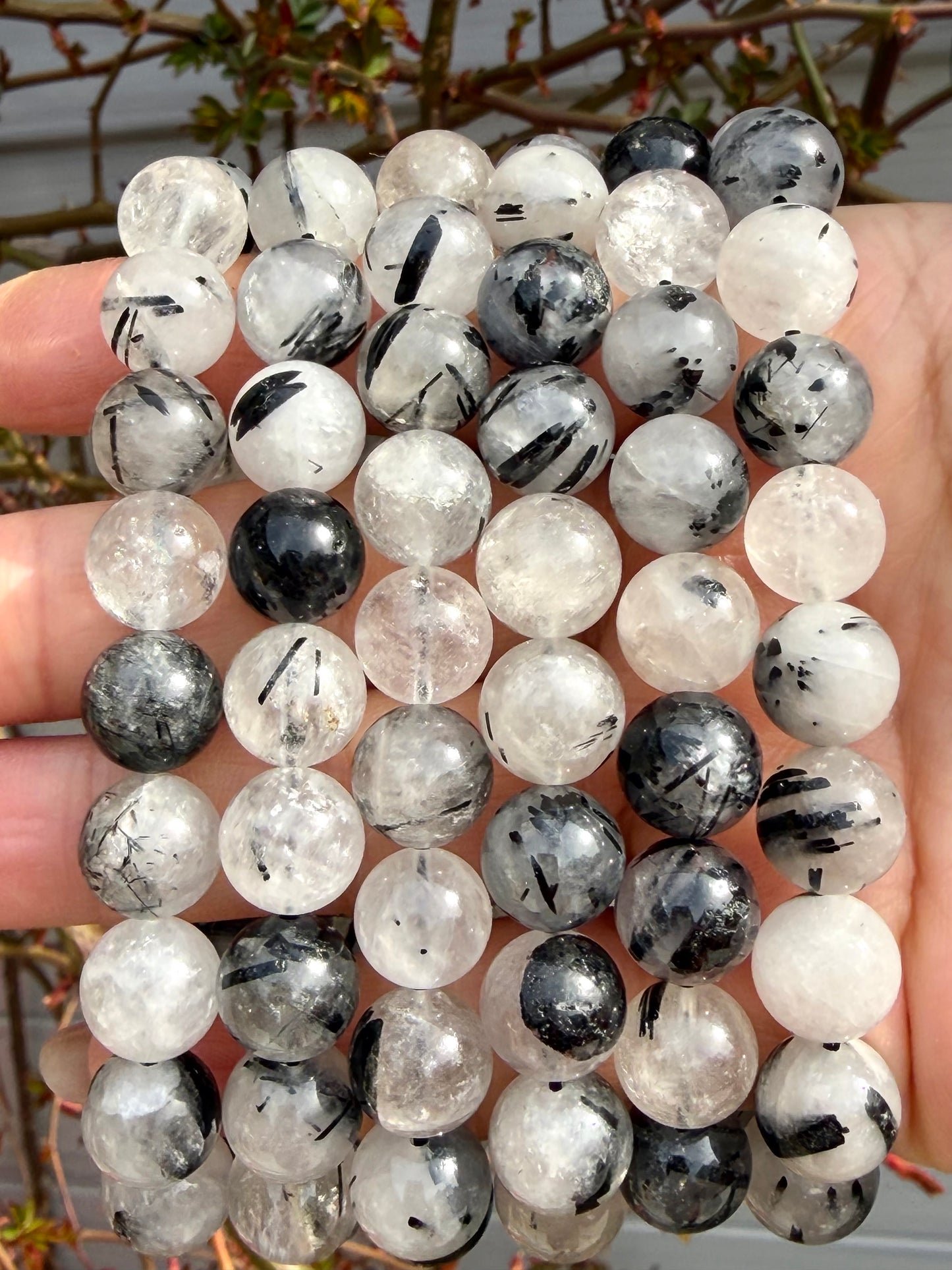 Wholesale Lot 6 Pcs Natural Tourmalinated Quartz 10mm 7.5” Crystal Healing Stretch Bracelet