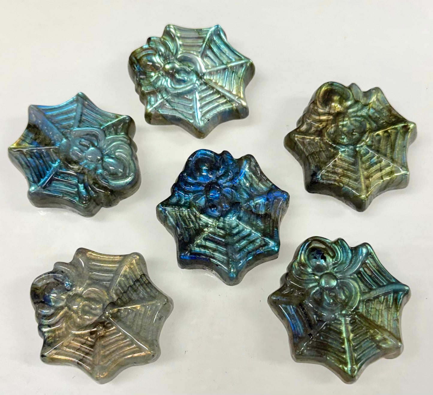 6 PCs Natural Labradorite Spider Carvings Crystal Healing Energy