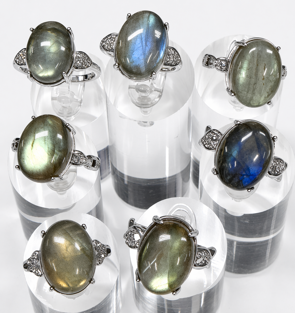 Wholesale Lot 7 pcs Natural Labradorite Stainless Steel Ring 12x16mm