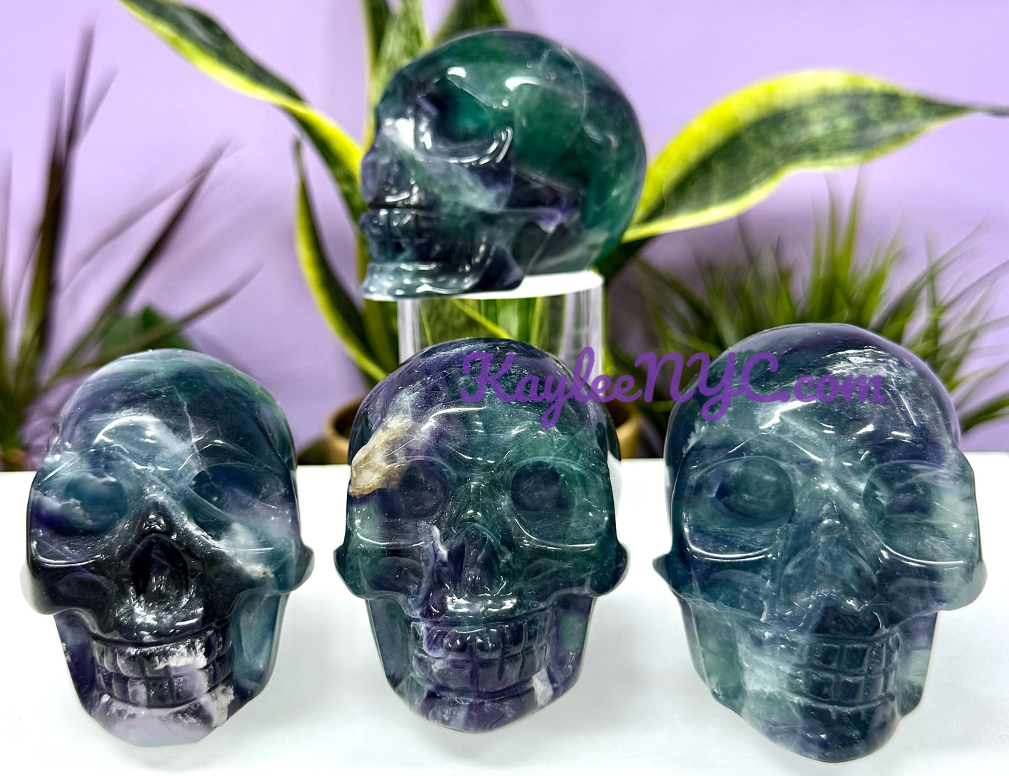 4 PCs Natural Natural Rainbow Fluorite Crystal Skull