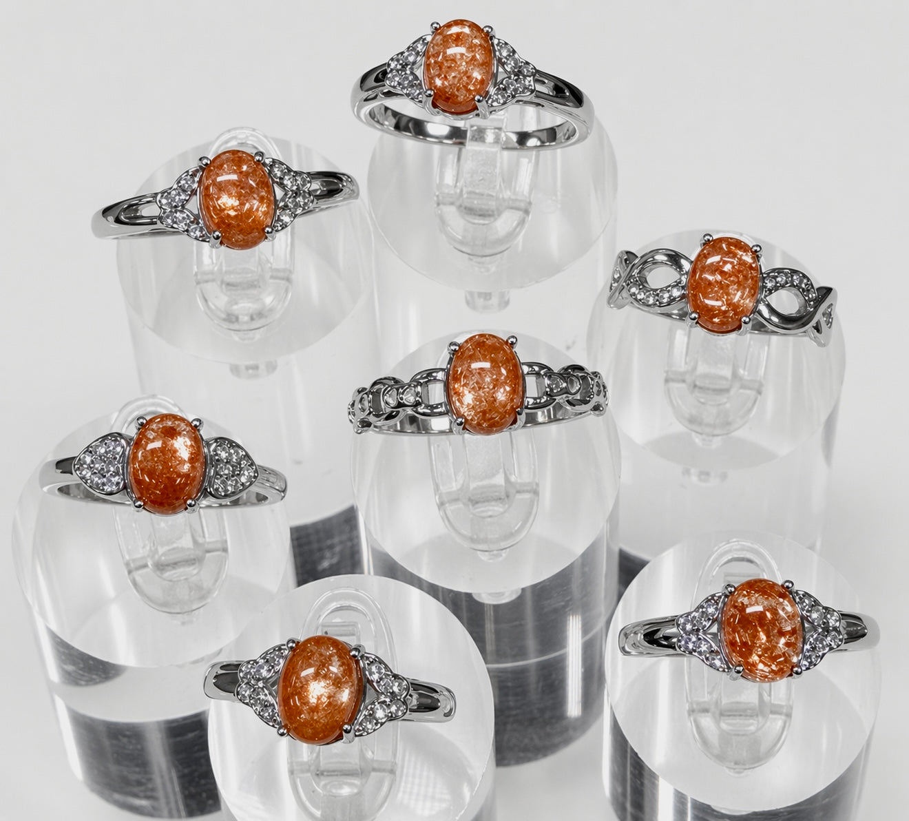 Wholesale Lot 7 pcs Natural Sunstone Stainless Steel Ring 6x8mm
