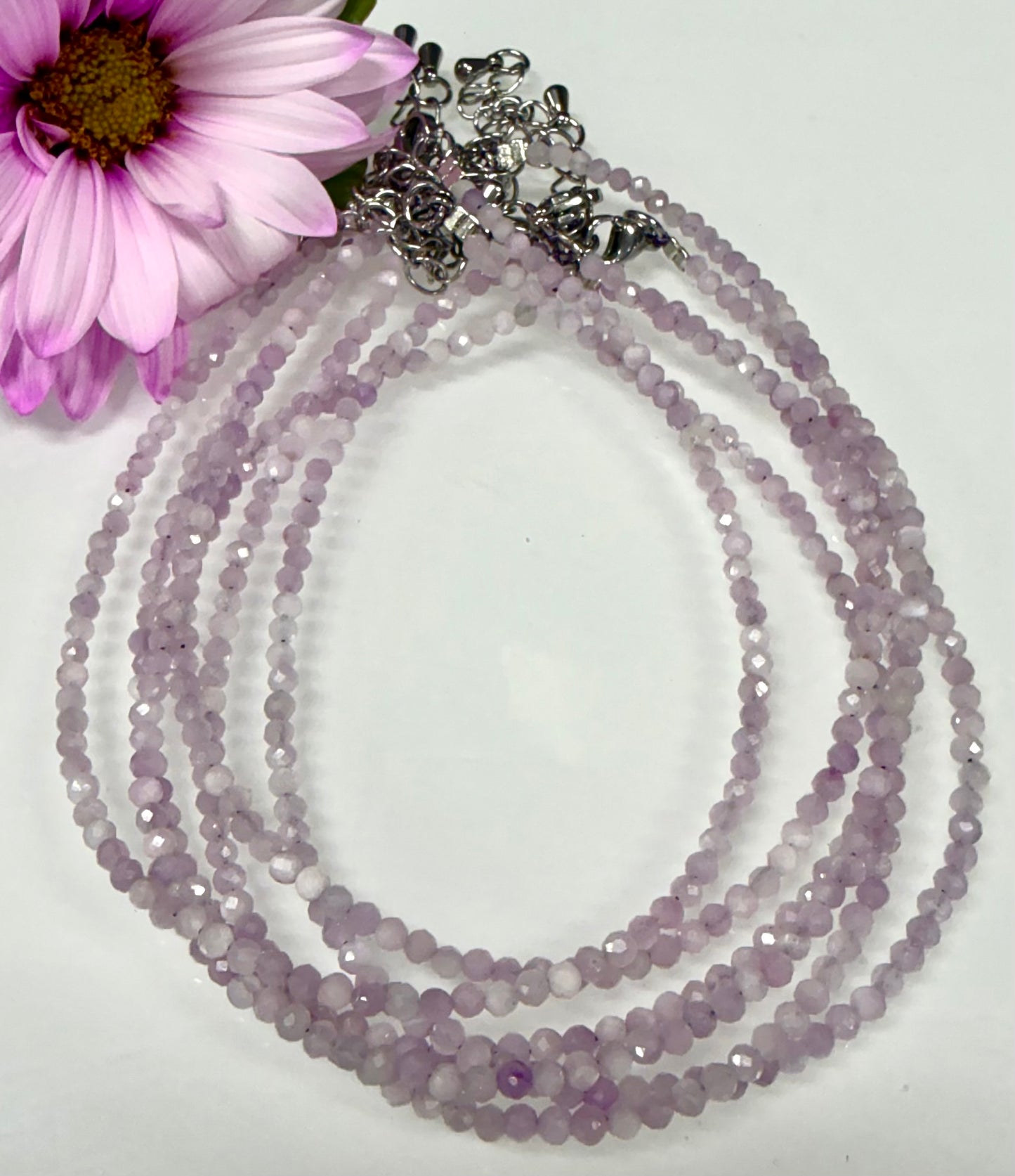 6 PCs 2mm Faceted Natural Kunzite Anklet Stainless Steel Finding
