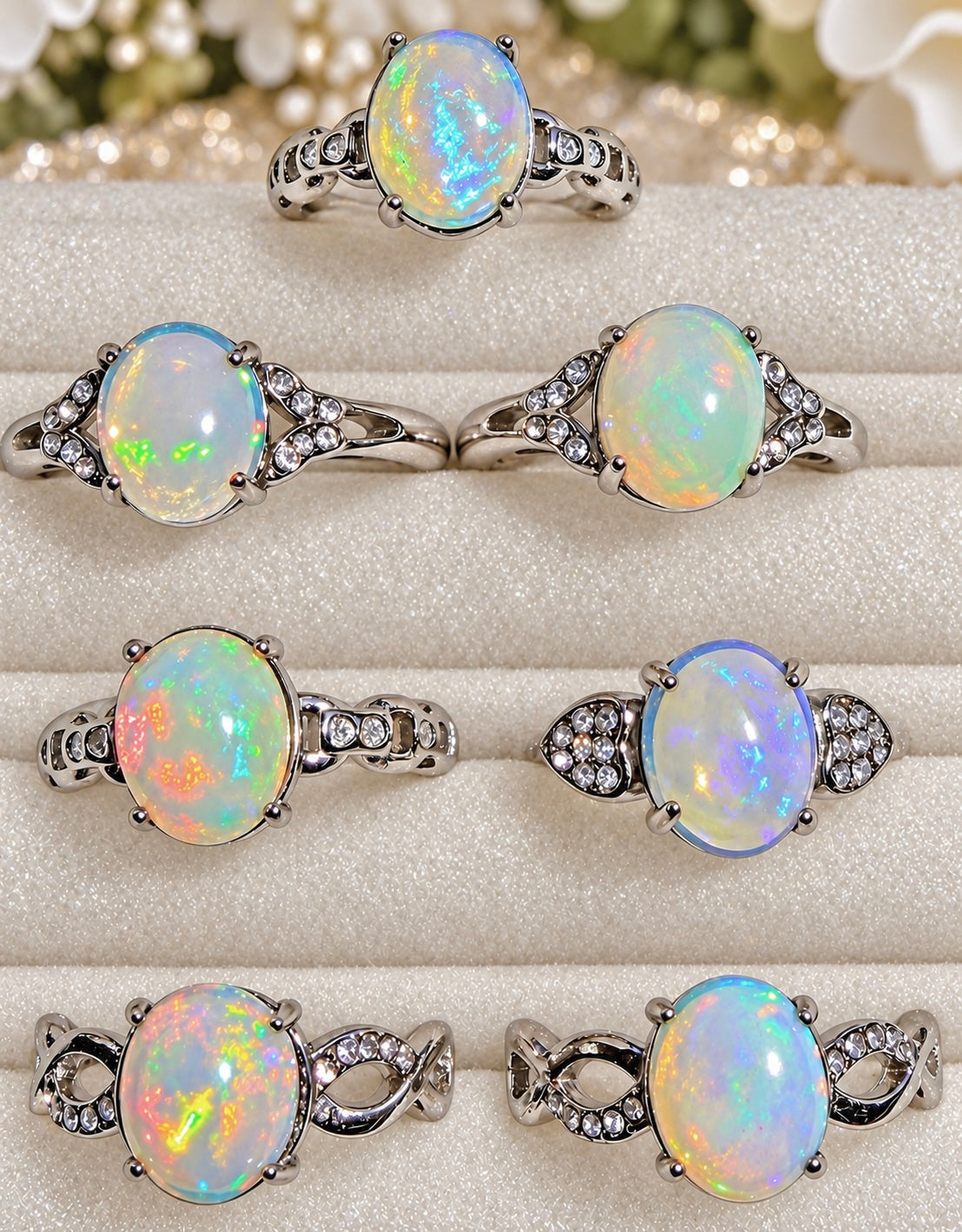 Wholesale Lot 7 pcs Natural Opal Stainless Steel Ring 8x10mm