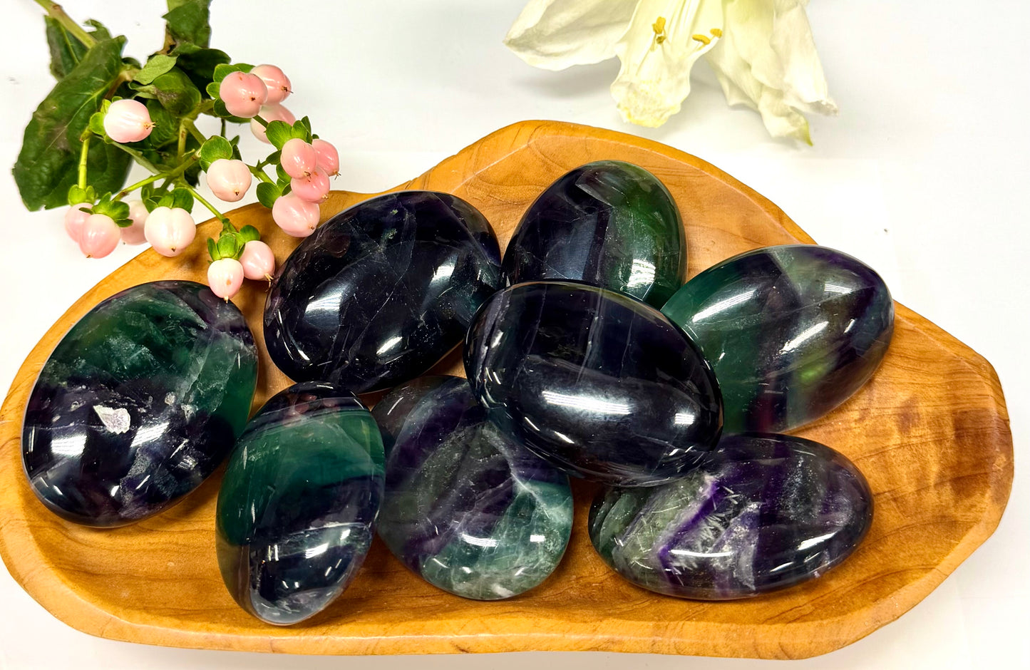 Wholesale Lot 8 pcs Natural Rainbow Fluorite Palm Stones Crystal Natural Energy 2.5-2.8lbs