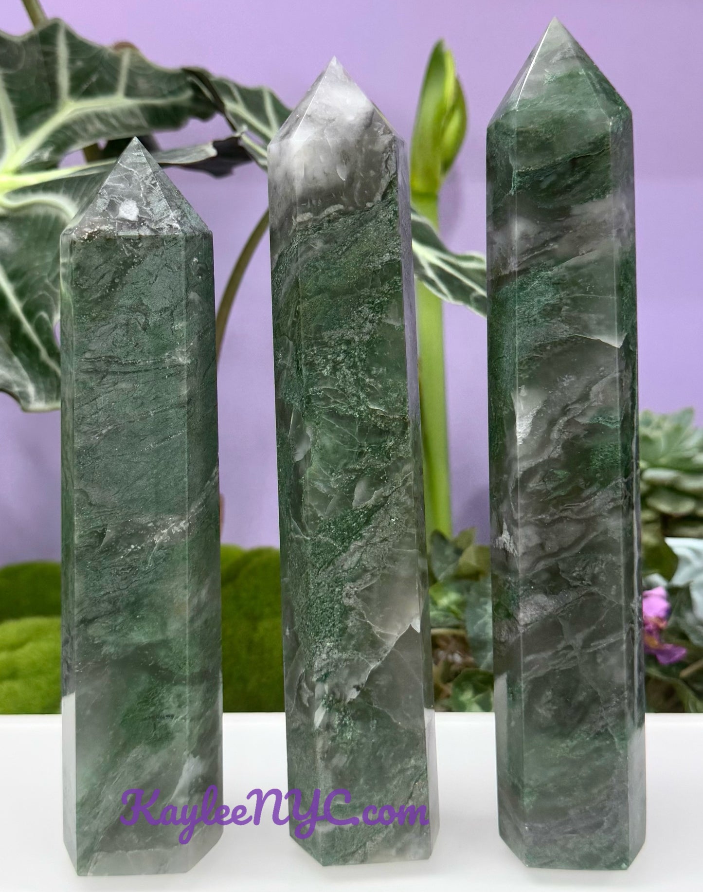Wholesale Lot 3 pcs large Natural Moss Agate obelisk Tower Point Crystal Healing Energy 3.9-4lbs
