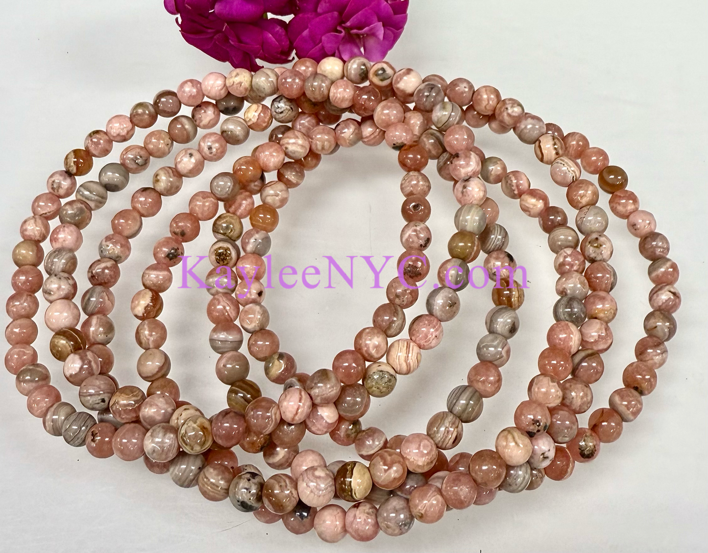 Wholesale Lot 6 Pcs Natural Rhodochrosite 4.5mm 7.5” Crystal Healing Stretch Bracelet