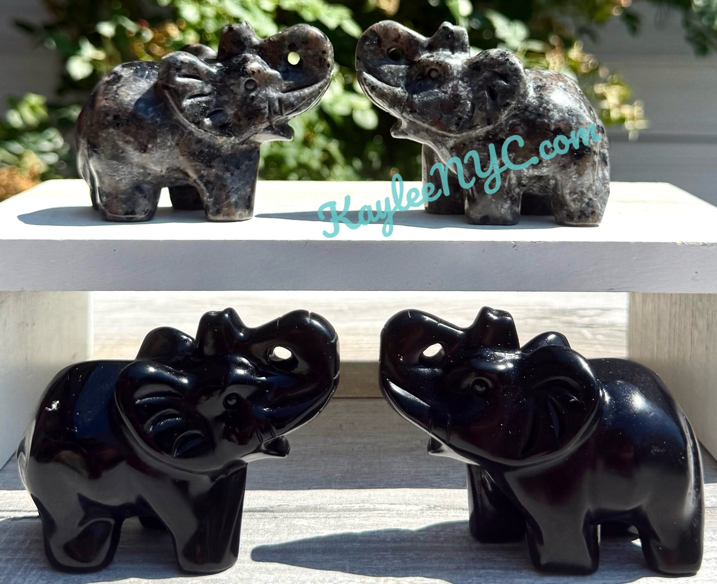 Wholesale Lot 4 pcs Natural Black Obsidian Yooperlite aka Emberlite Elephants Crystals Healing Energy