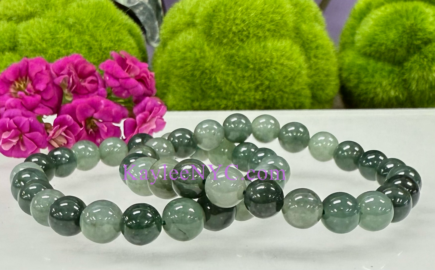 Wholesale 6 Pcs Natural Dark Green Burma Jade 9mm 7.5” Crystal Healing Stretch Bracelet