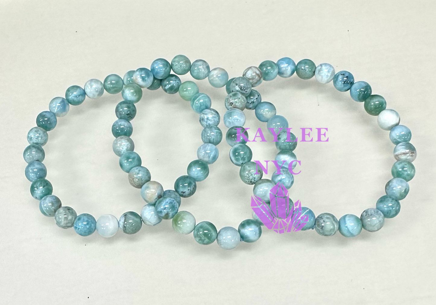 Wholesale 6 Pcs Natural Larimar 8-9mm 7.5” Crystal Healing Stretch Bracelet