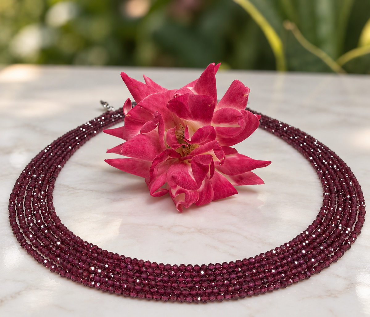 6 PCs 2mm Natural Garnet Necklaces w Stainless Steel Findings