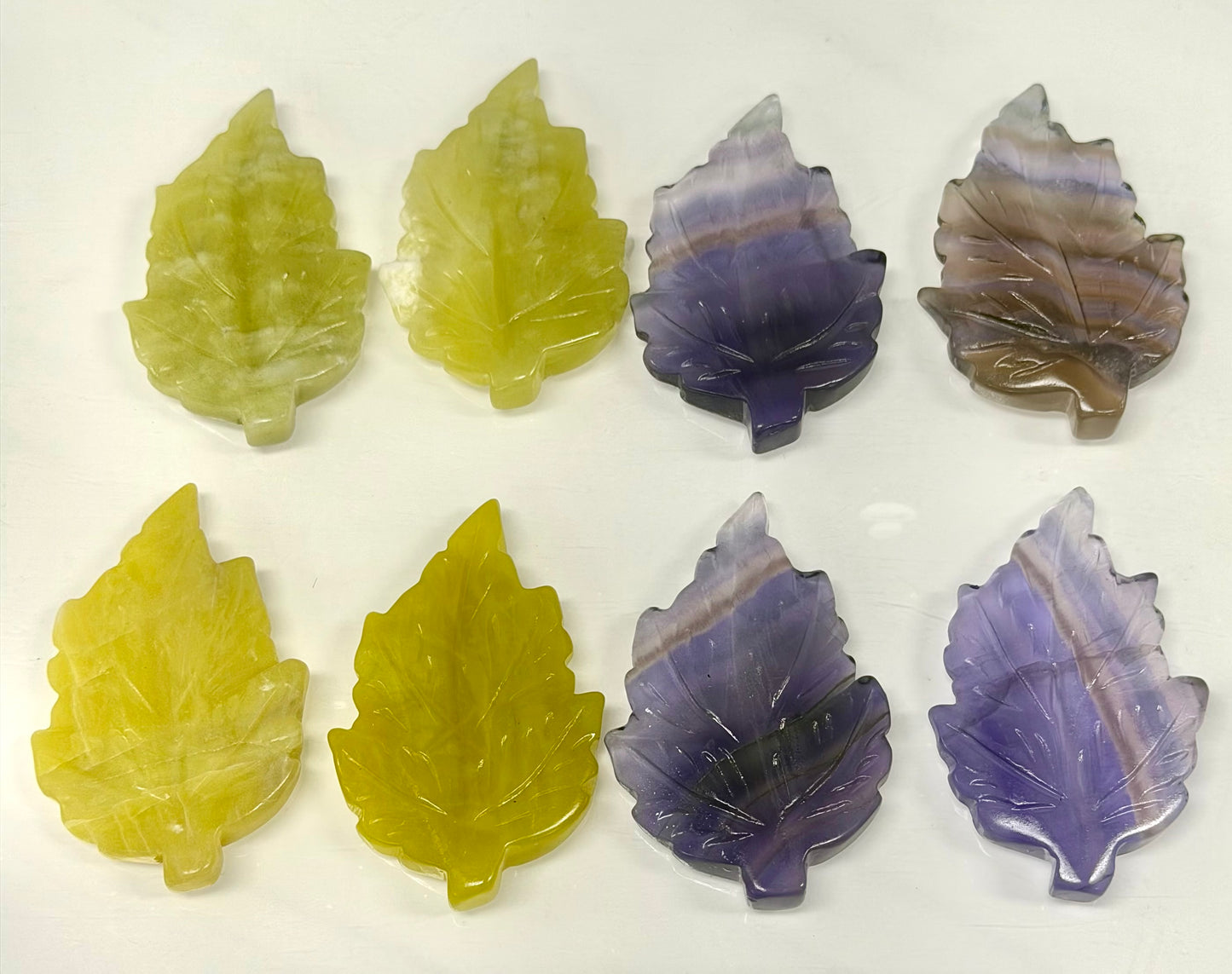 8 PCs Natural Purple Fluorite and Olive Jade Leaf