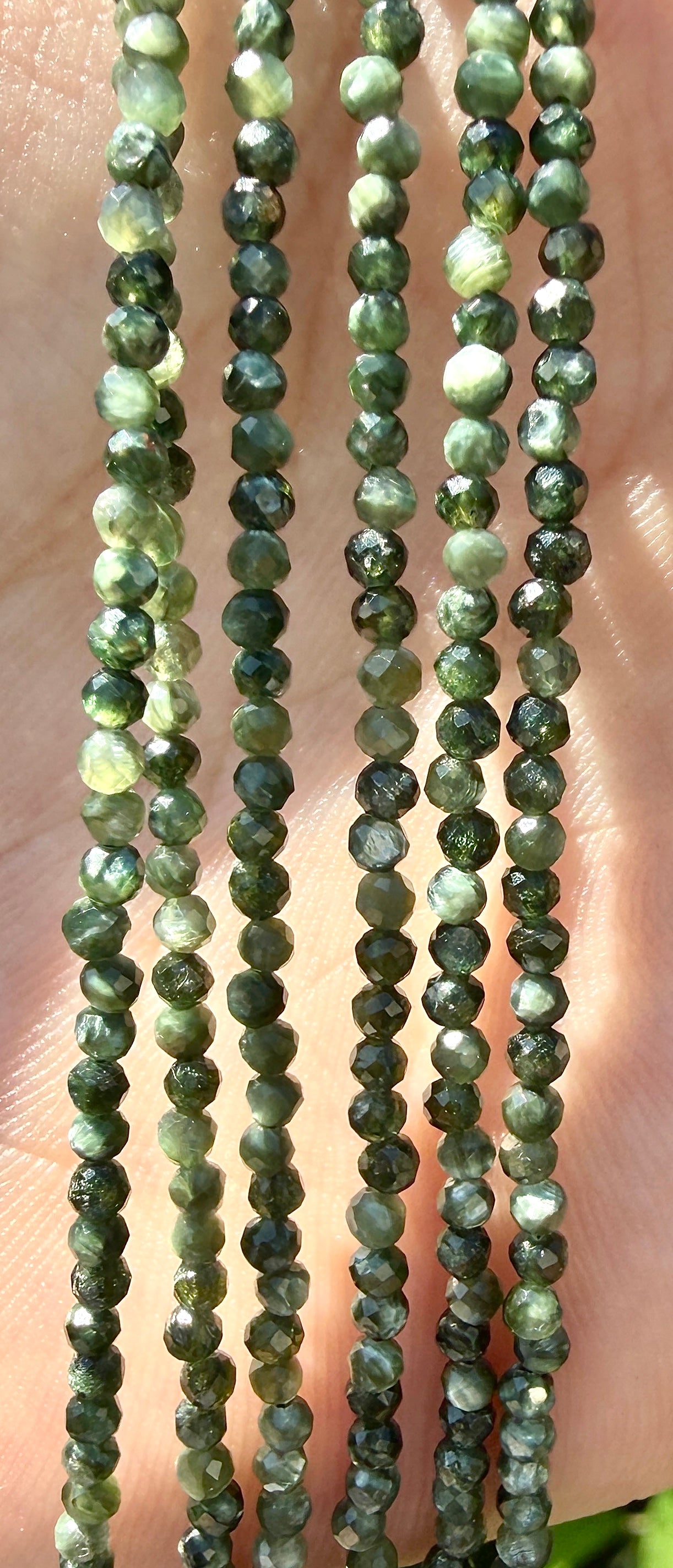 6 PCs 2mm Faceted Natural Seraphinite Necklace Stainless Steel Finding