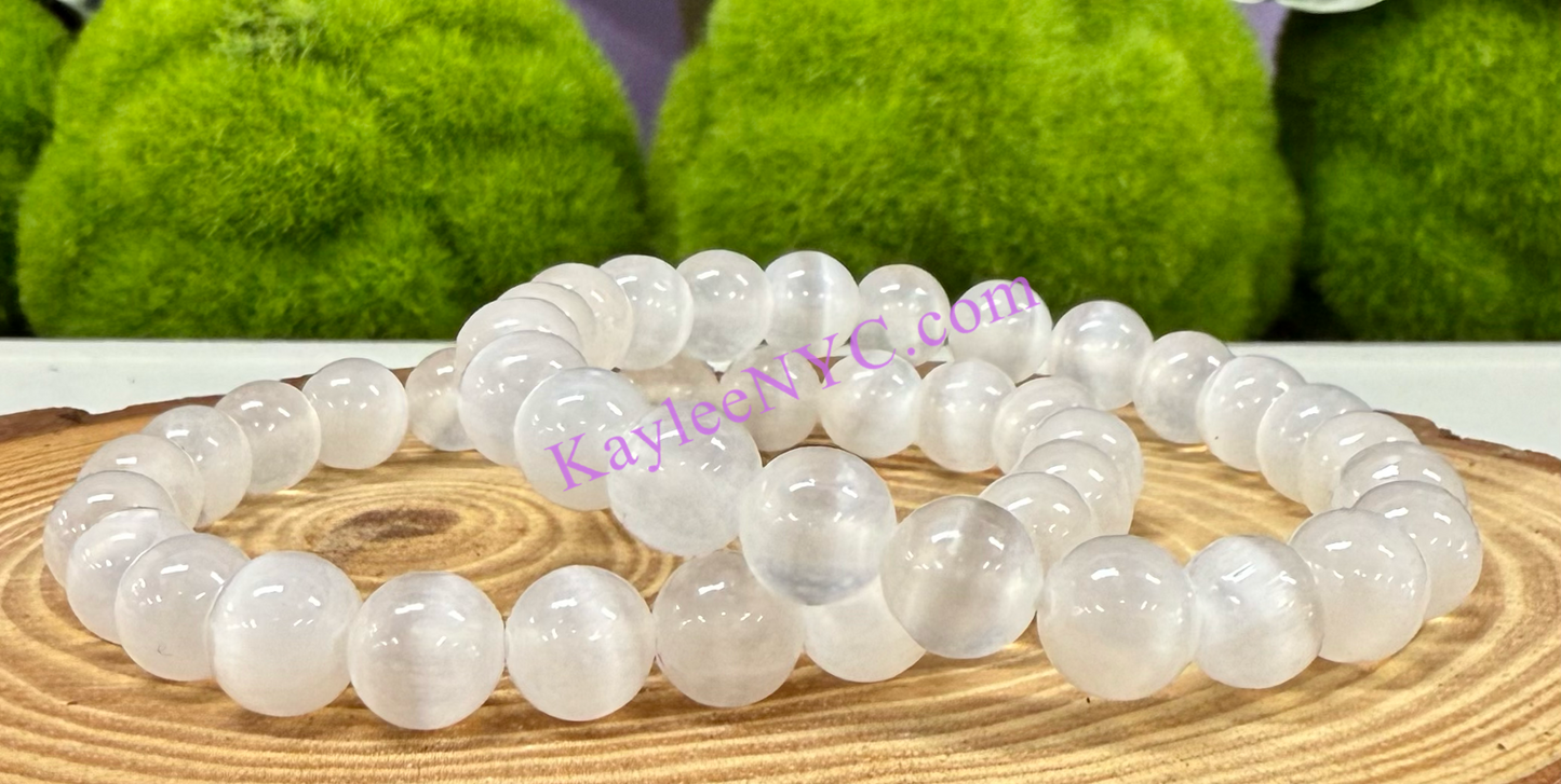 Wholesale 6 Pcs Natural Selenite 8mm 7.5” Crystal Stretch Bracelet