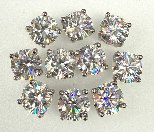 Wholesale Lot 5 Pairs Natural Moissanite Sterling Silver(925) Earring Studs 7.5mm
